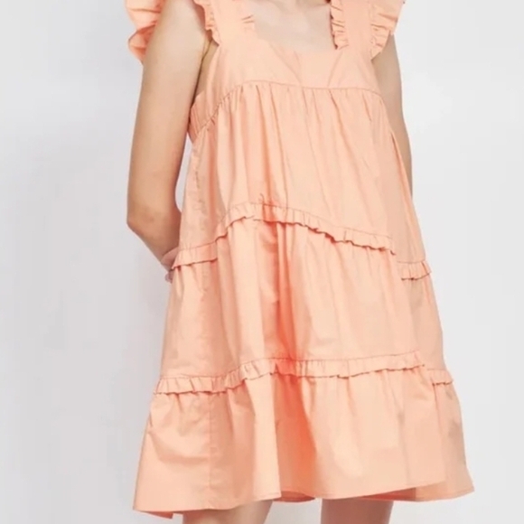 En Saison Peach Ruffle Midi Dress - Picture 1 of 8